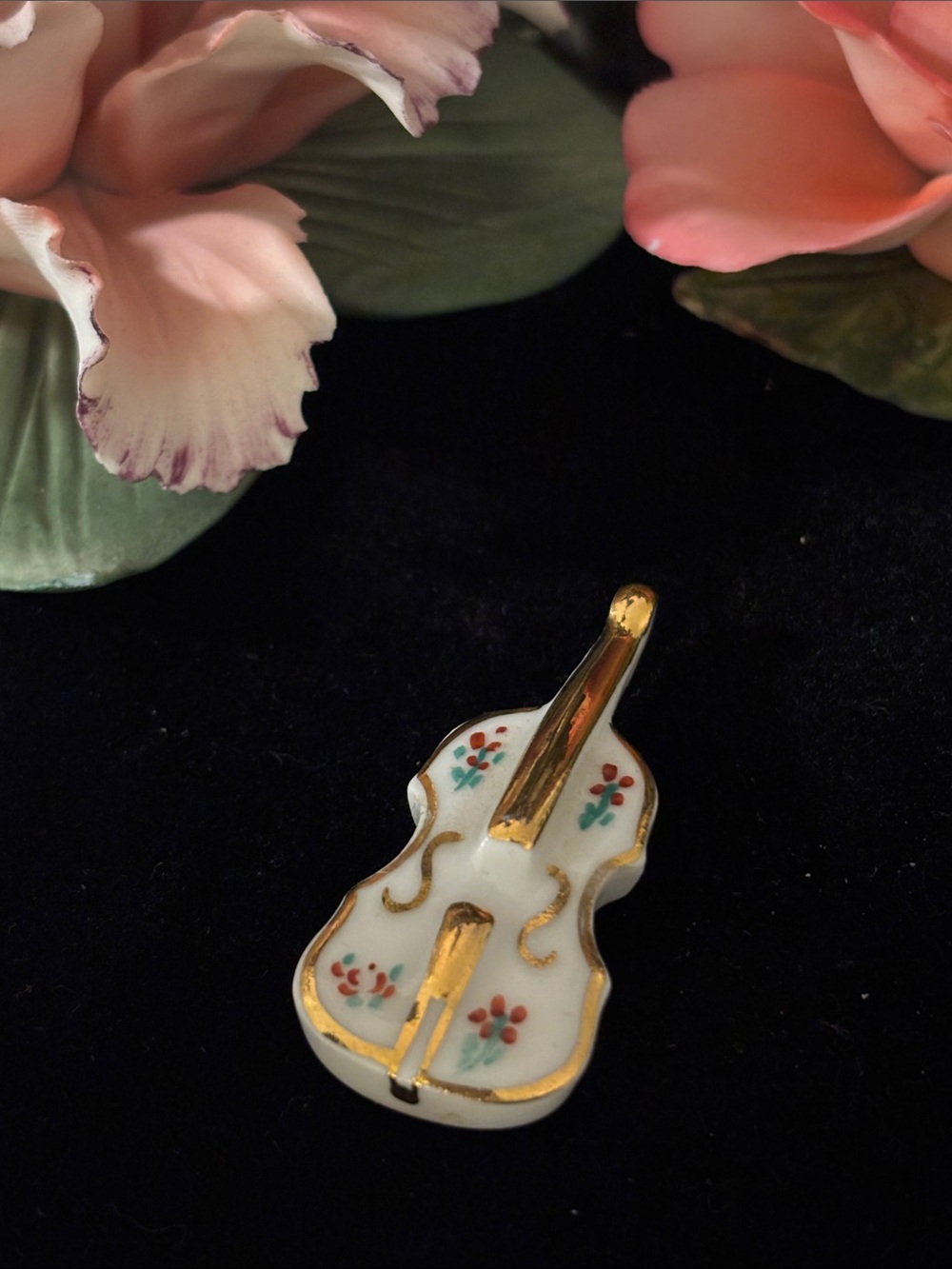 LIMOGES - Mini White Porcelain Violin Figurine with Green Backstamp